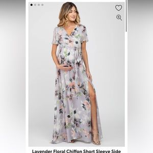 Lavender floral maxi length chiffon dress